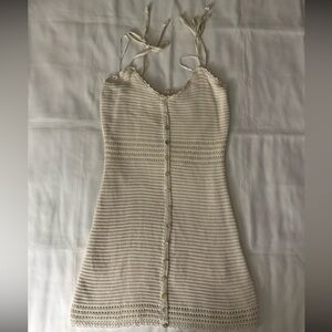 Olive + Oak Crochet Button Front Cream Tie Strap Bodycon Dress